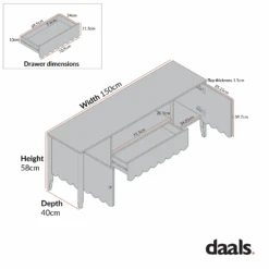 Henley Scalloped Edge 150cm Wide TV Unit, Sage Green -Daals Store BSD 159 CHART 2