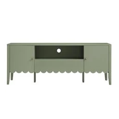 Henley Scalloped Edge 150cm Wide TV Unit, Sage Green