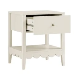 Henley Scalloped Edge Bedside Table With Drawer, Light Sand 12 Henley Scalloped Edge Bedside Table With Drawer, Light Sand -Daals Store BSD 160 BEIGE WB3
