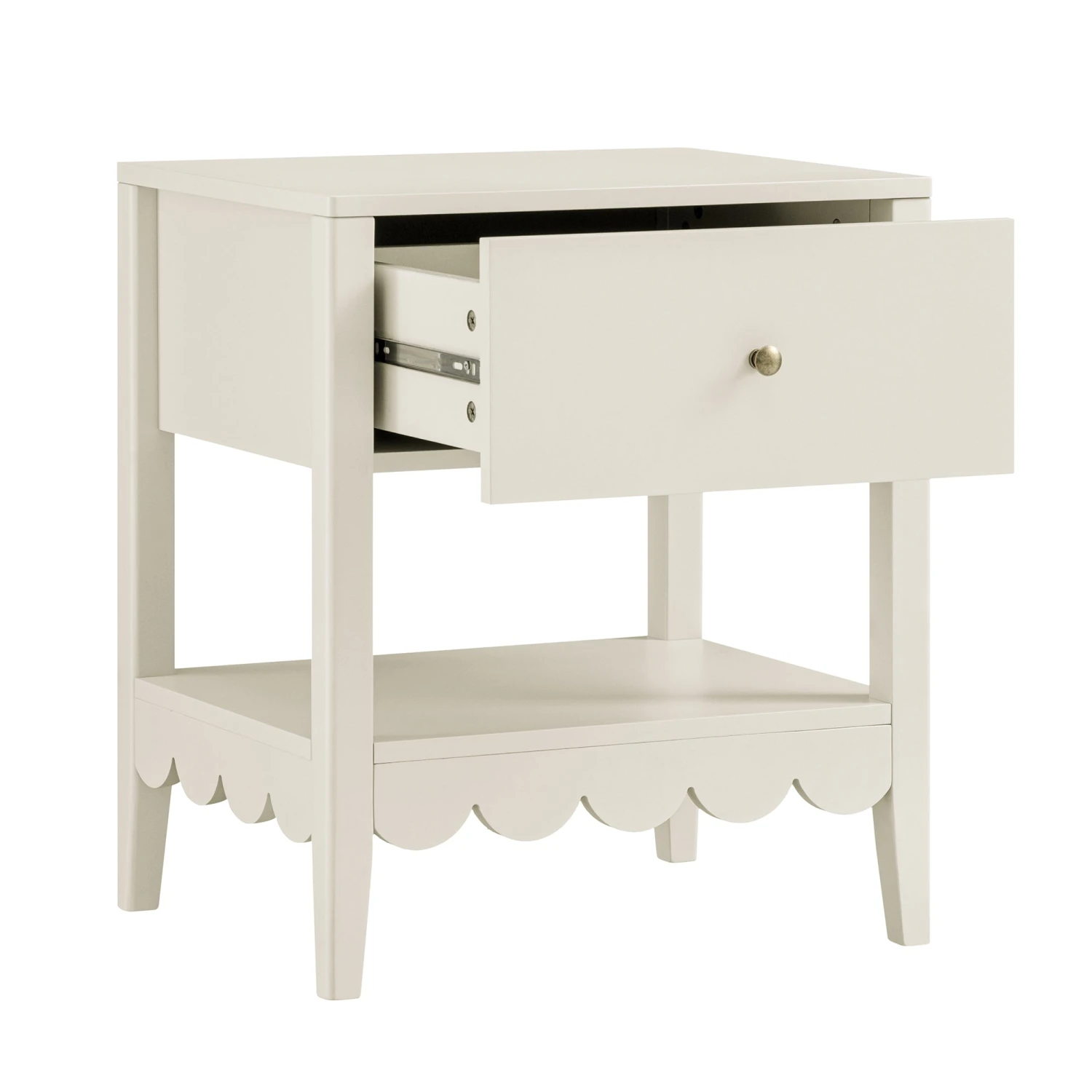 Henley Scalloped Edge Bedside Table With Drawer, Light Sand 4 Henley Scalloped Edge Bedside Table With Drawer, Light Sand - Image 4
