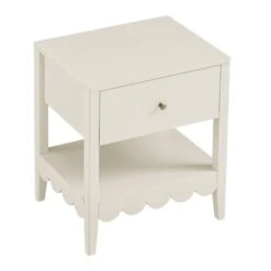 Henley Scalloped Edge Bedside Table With Drawer, Light Sand 13 Henley Scalloped Edge Bedside Table With Drawer, Light Sand -Daals Store BSD 160 BEIGE WB4