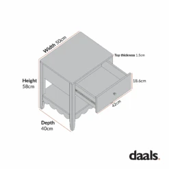 Henley Scalloped Edge Bedside Table With Drawer, Light Sand 11 Henley Scalloped Edge Bedside Table With Drawer, Light Sand -Daals Store BSD 160 CHART 2