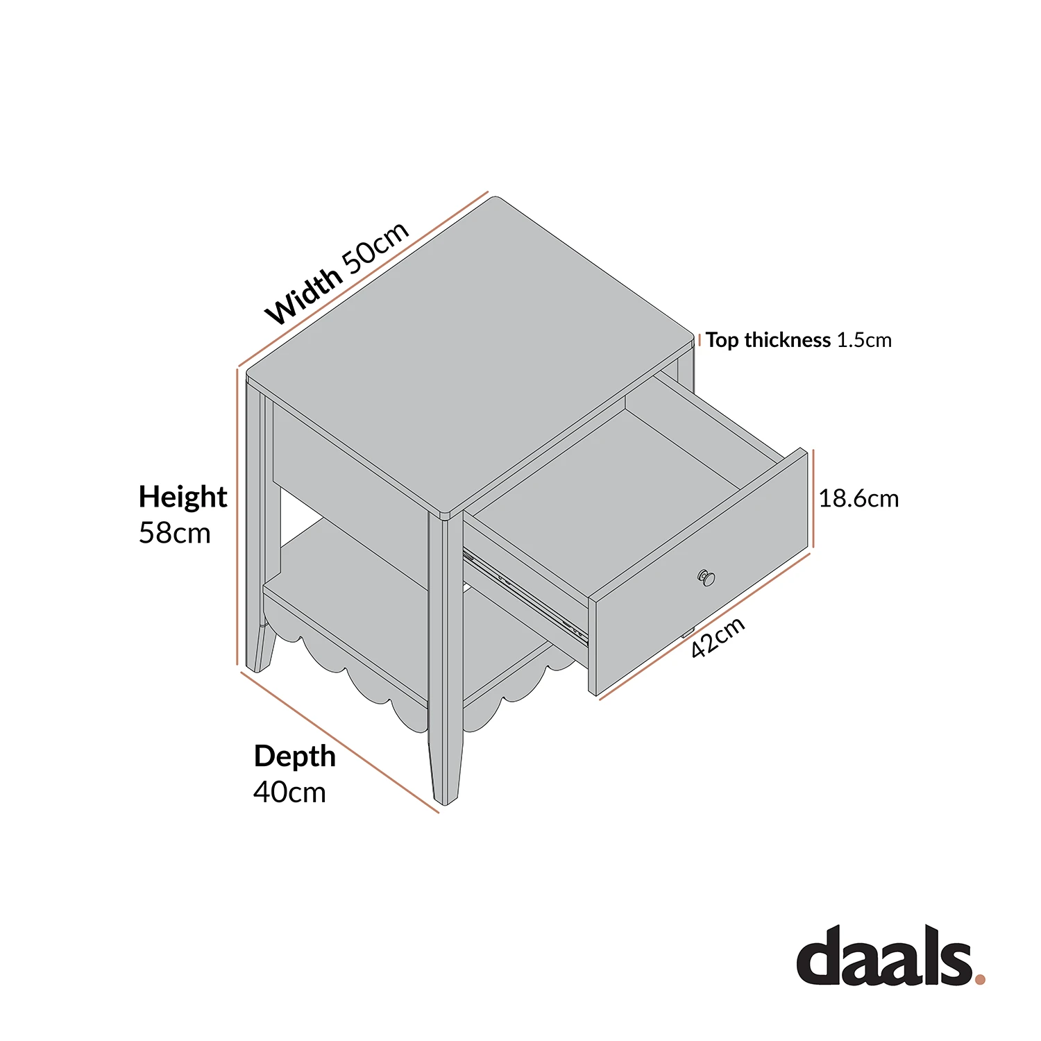 Henley Scalloped Edge Bedside Table With Drawer, Light Sand 3 Henley Scalloped Edge Bedside Table With Drawer, Light Sand - Image 3