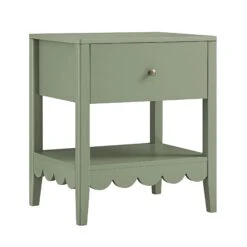 Henley Scalloped Edge Bedside Table With Drawer, Sage Green -Daals Store BSD 160 SAGE WB2