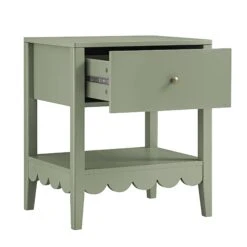 Henley Scalloped Edge Bedside Table With Drawer, Sage Green -Daals Store BSD 160 SAGE WB3