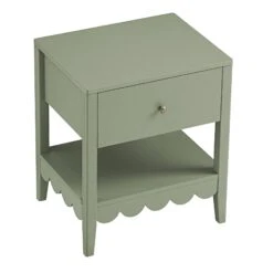 Henley Scalloped Edge Bedside Table With Drawer, Sage Green -Daals Store BSD 160 SAGE WB4