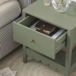 Henley Scalloped Edge Bedside Table With Drawer, Sage Green -Daals Store BSD 160 SAGE scene3