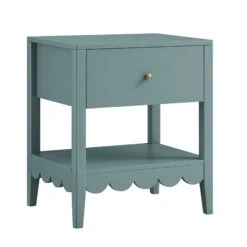 Henley Scalloped Edge Bedside Table With Drawer, Blue Spruce -Daals Store BSD 160 TEAL WB2