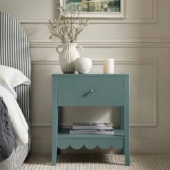 Henley Scalloped Edge Bedside Table With Drawer, Blue Spruce -Daals Store BSD 160 TEAL scene1