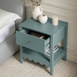 Henley Scalloped Edge Bedside Table With Drawer, Blue Spruce -Daals Store BSD 160 TEAL scene2