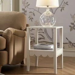 Henley Scalloped Edge Side Table, Light Sand