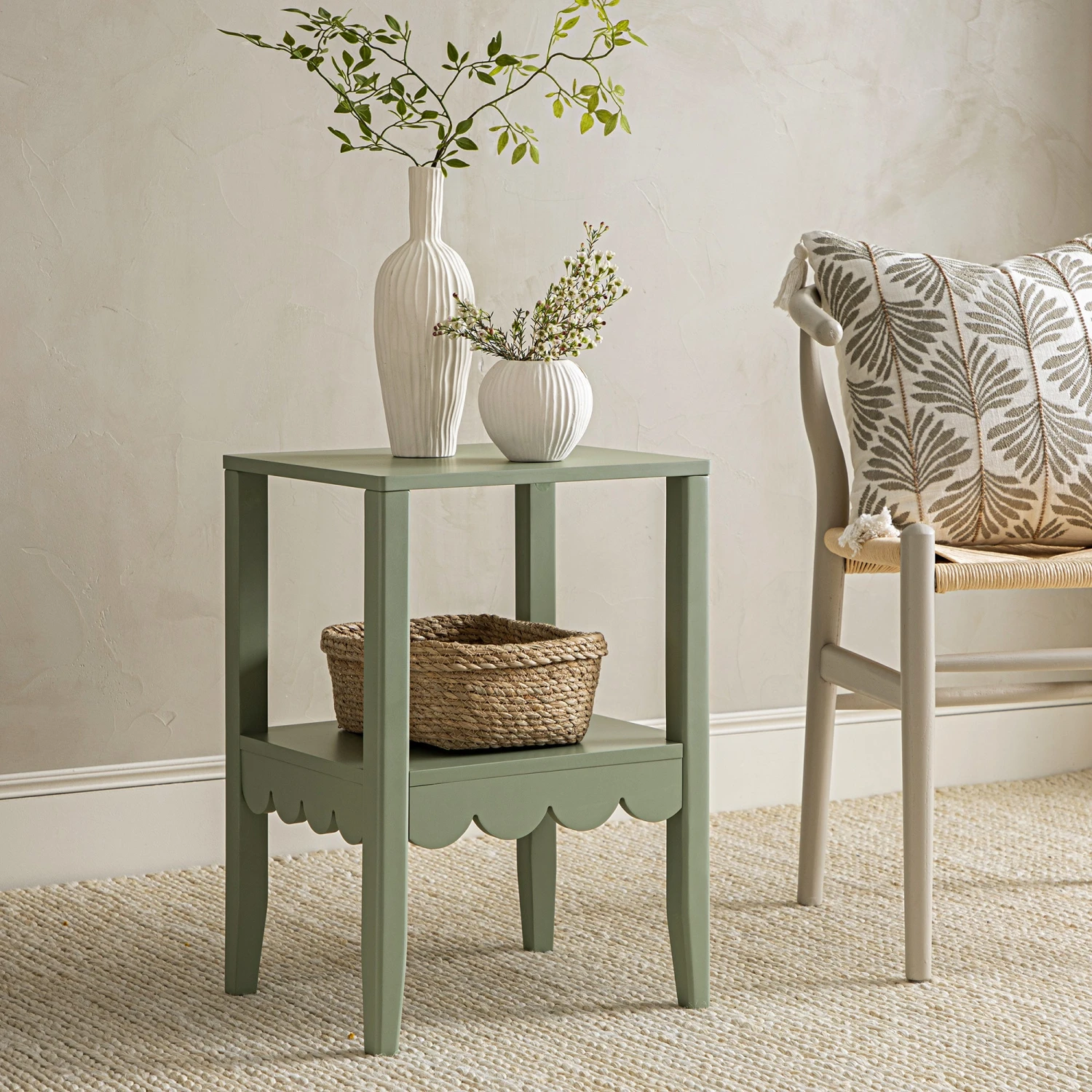 Henley Scalloped Edge Side Table, Sage Green 1 Henley Scalloped Edge Side Table, Sage Green