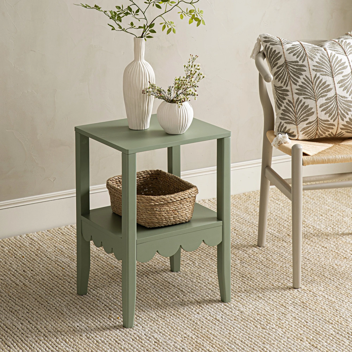 Henley Scalloped Edge Side Table, Sage Green 3 Henley Scalloped Edge Side Table, Sage Green - Image 3