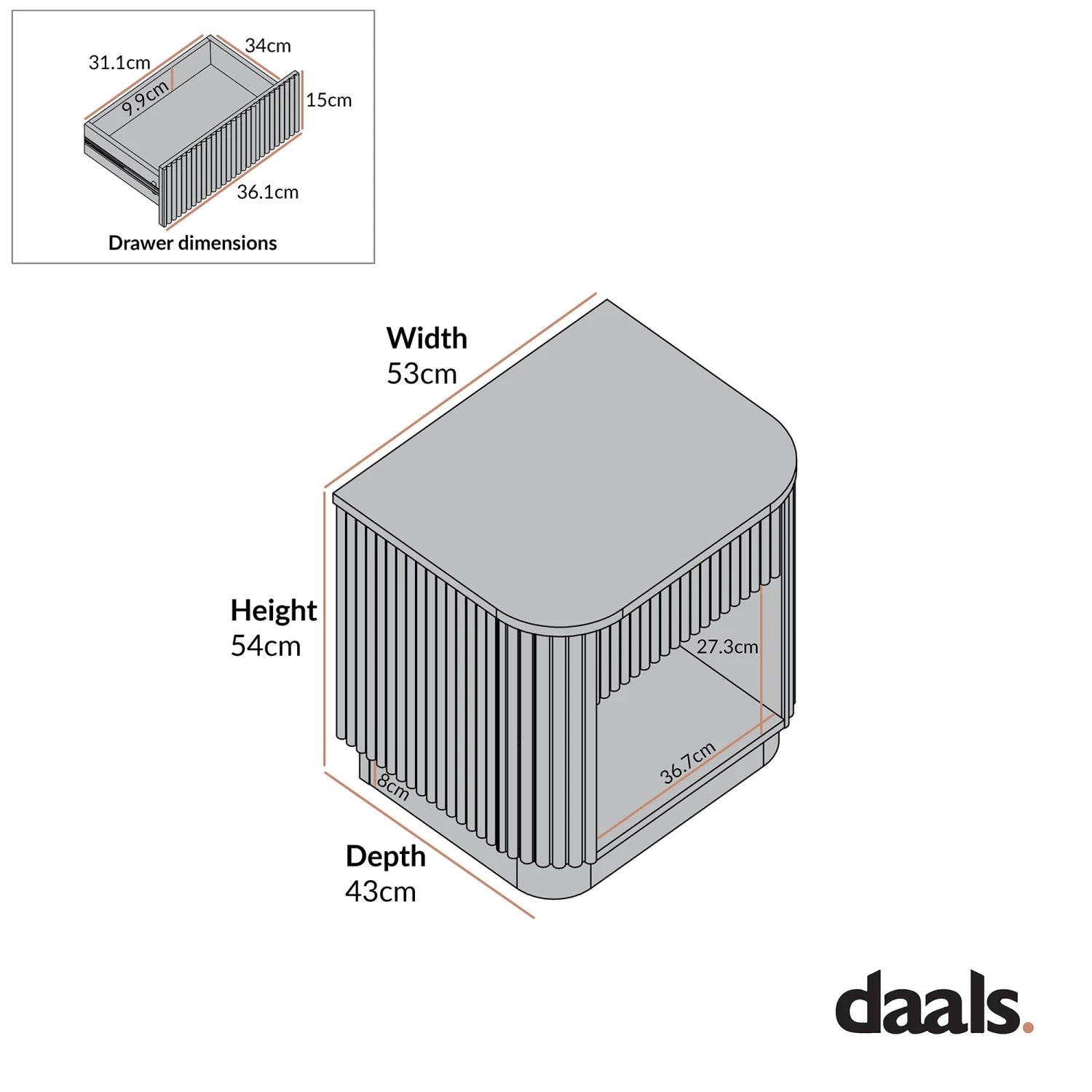 Maru 1-Drawer Bedside Table, Washed White 8 Maru 1-Drawer Bedside Table, Washed White - Image 8