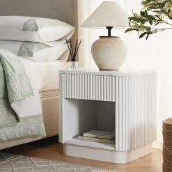 Maru 1-Drawer Bedside Table, Washed White 15 Maru 1-Drawer Bedside Table, Washed White -Daals Store BSD 167 WHITE scene1