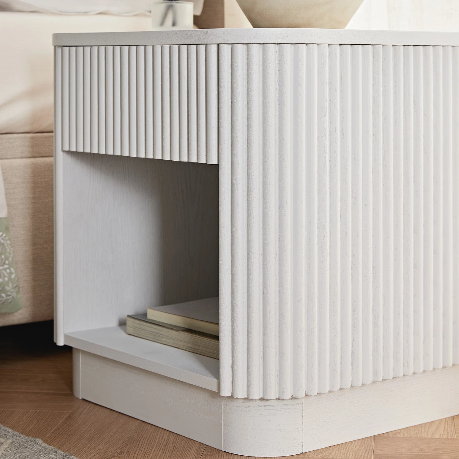 Maru 1-Drawer Bedside Table, Washed White 3 Maru 1-Drawer Bedside Table, Washed White - Image 3