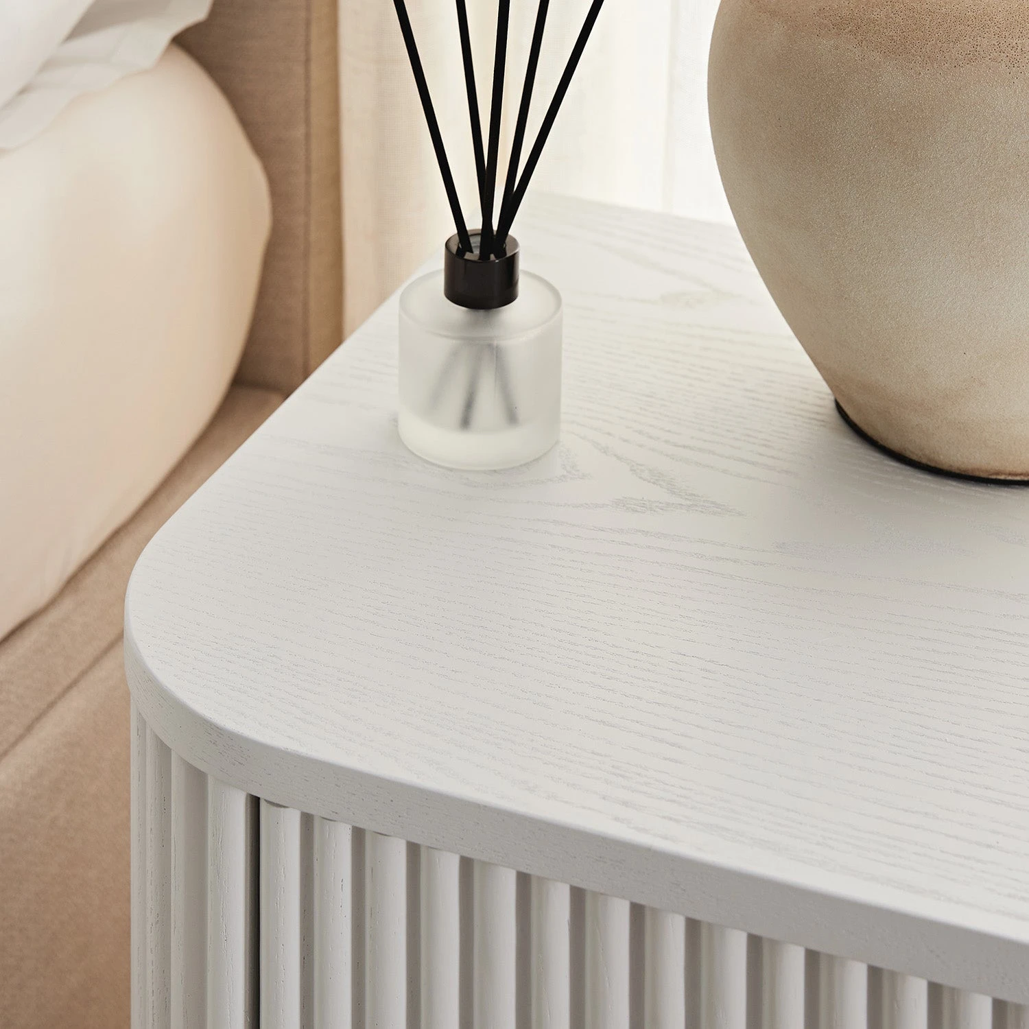 Maru 1-Drawer Bedside Table, Washed White 5 Maru 1-Drawer Bedside Table, Washed White - Image 5