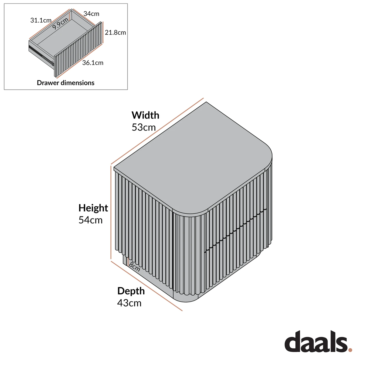 Maru 2-Drawer Bedside Table, Silver Oak 8 Maru 2-Drawer Bedside Table, Silver Oak - Image 8