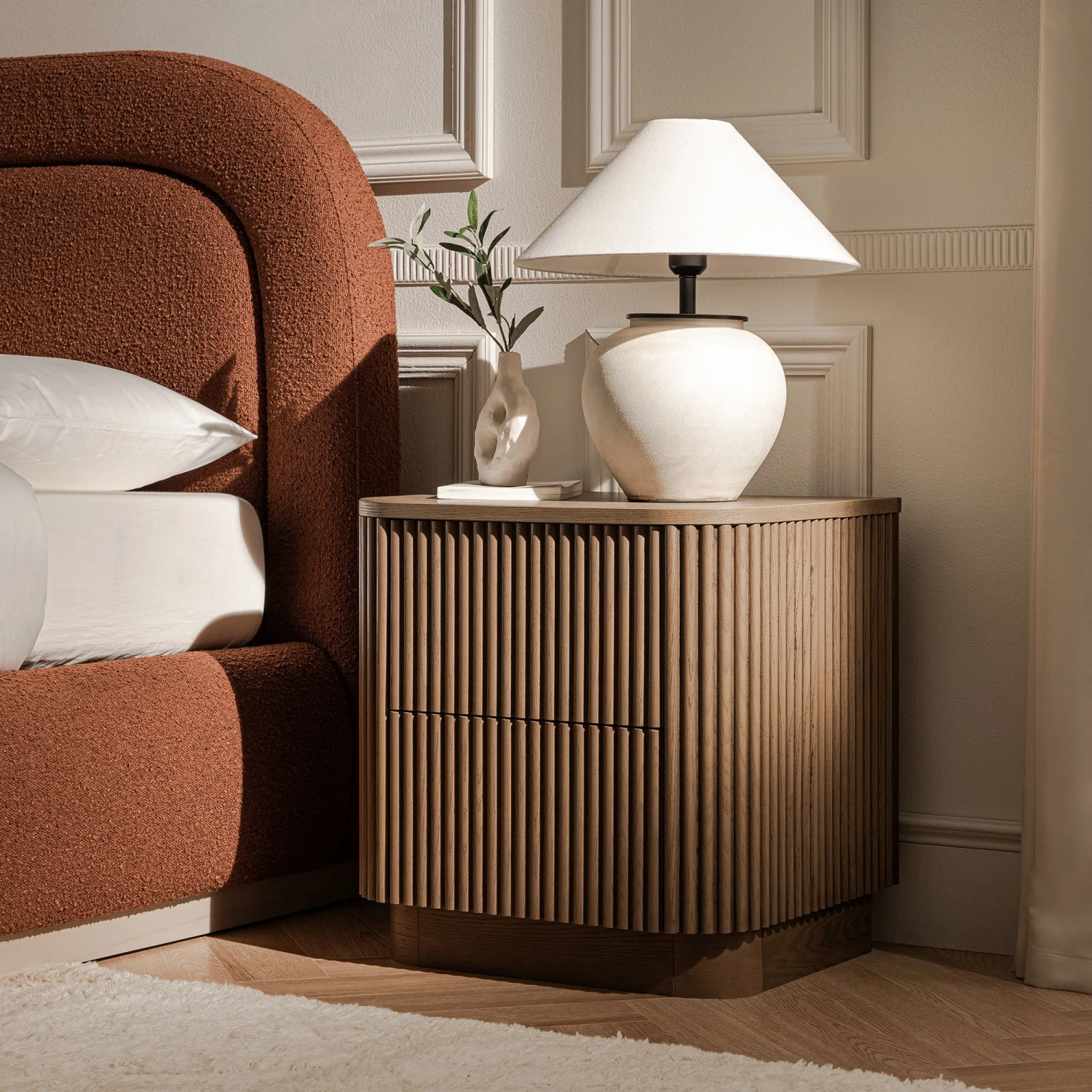 Maru 2-Drawer Bedside Table, Silver Oak 1 Maru 2-Drawer Bedside Table, Silver Oak