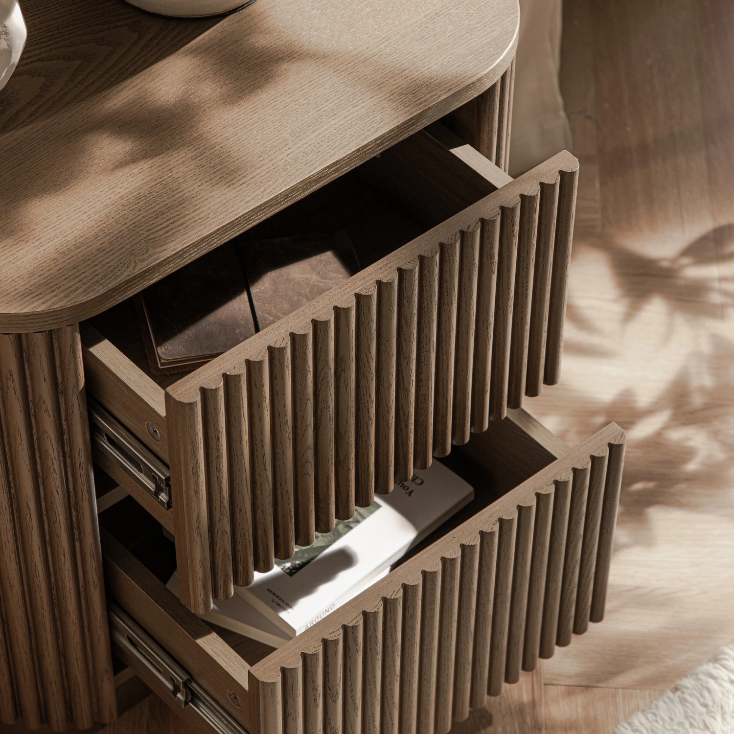 Maru 2-Drawer Bedside Table, Silver Oak 4 Maru 2-Drawer Bedside Table, Silver Oak - Image 4