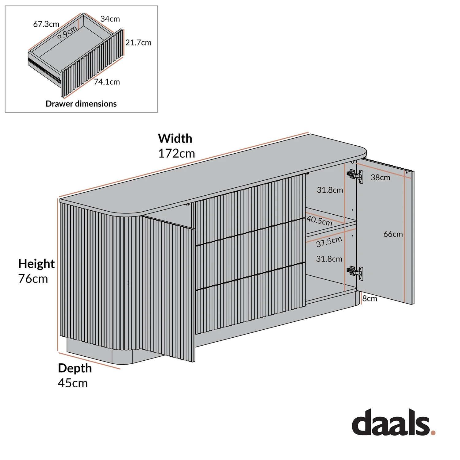 Maru Large 2-Door Sideboard With Drawers, Oak 3 Maru Large 2-Door Sideboard With Drawers, Oak - Image 3