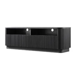 Maru 162cm Black Fluted TV Unit – Curved Solid Ash Media Console with Drawers -Daals Store BSD 174 BLACK WB2