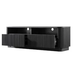 Maru 162cm Black Fluted TV Unit – Curved Solid Ash Media Console with Drawers -Daals Store BSD 174 BLACK WB3