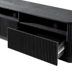 Maru 162cm Black Fluted TV Unit – Curved Solid Ash Media Console with Drawers -Daals Store BSD 174 BLACK detail1