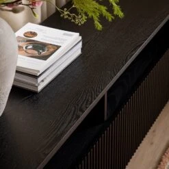 Maru 162cm Black Fluted TV Unit – Curved Solid Ash Media Console with Drawers -Daals Store BSD 174 BLACK scene2