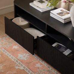 Maru 162cm Black Fluted TV Unit – Curved Solid Ash Media Console with Drawers -Daals Store BSD 174 BLACK scene3
