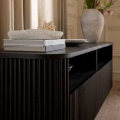Maru 162cm Black Fluted TV Unit – Curved Solid Ash Media Console with Drawers -Daals Store BSD 174 BLACK scene5