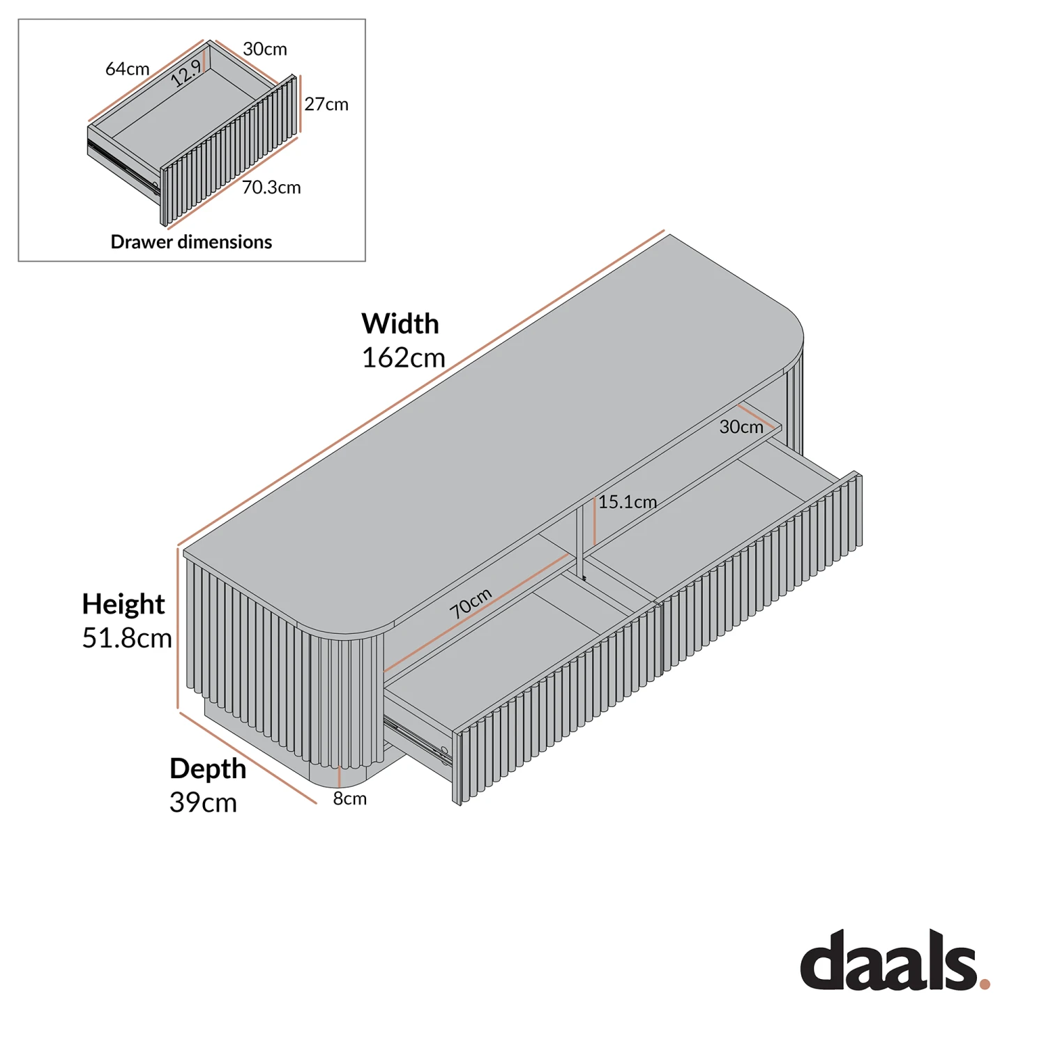 Maru 162cm TV Unit With Drawers, Oak 9 Maru 162cm TV Unit With Drawers, Oak - Image 9
