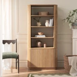 Maru Bookcase With Cabinet, Oak