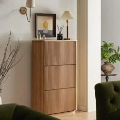 Maru 3-Door Shoe Storage Cabinet, Oak