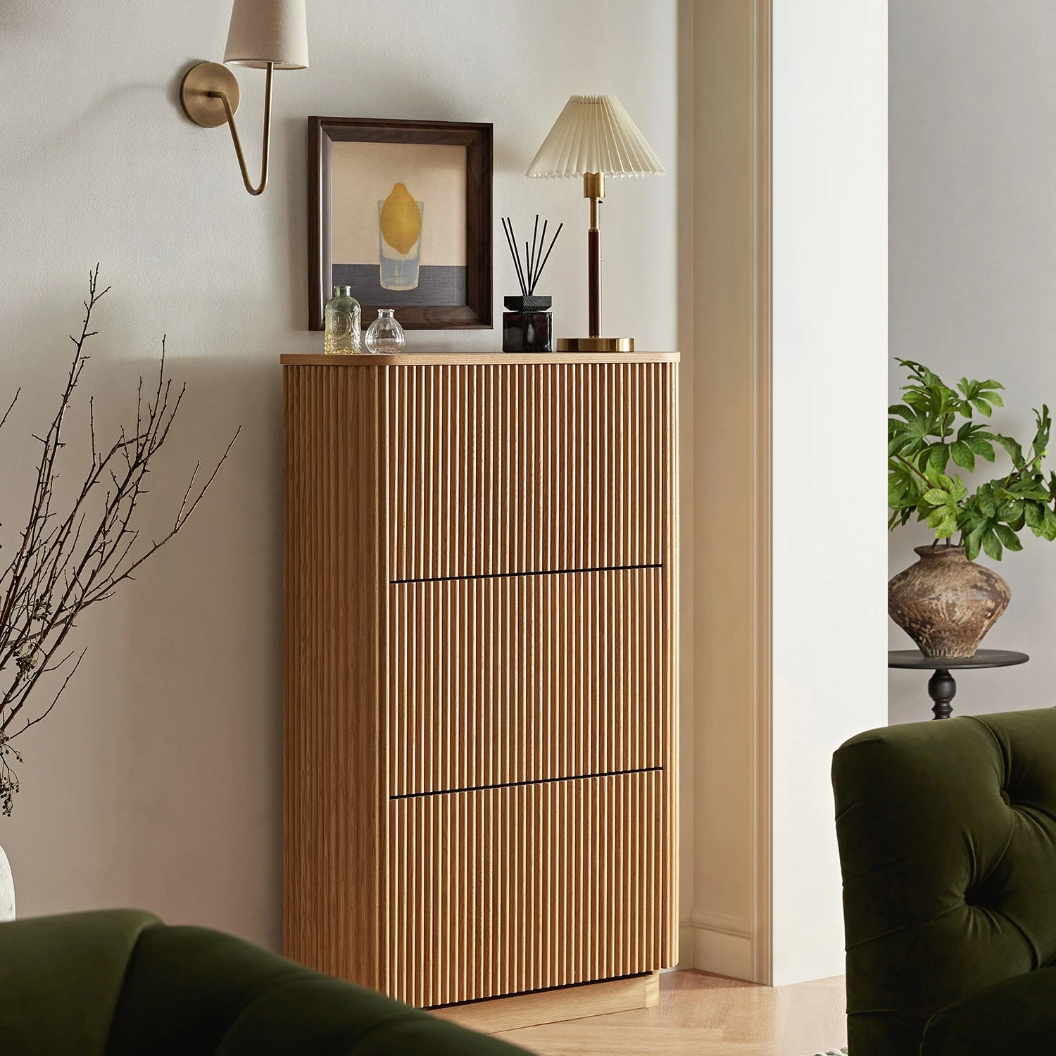 Maru 3-Door Shoe Storage Cabinet, Oak 1 Maru 3-Door Shoe Storage Cabinet, Oak