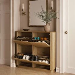 Maru 4-Door Shoe Storage Cabinet, Oak 15 Maru 4-Door Shoe Storage Cabinet, Oak -Daals Store BSD 179 OAK scene1
