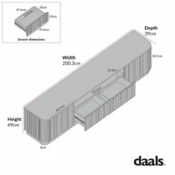 Maru Natural Oak with Fluted Fronts β 200cm Wide Architectural TV Unit 29 Maru Natural Oak with Fluted Fronts β 200cm Wide Architectural TV Unit -Daals Store BSD 180 CHART 4