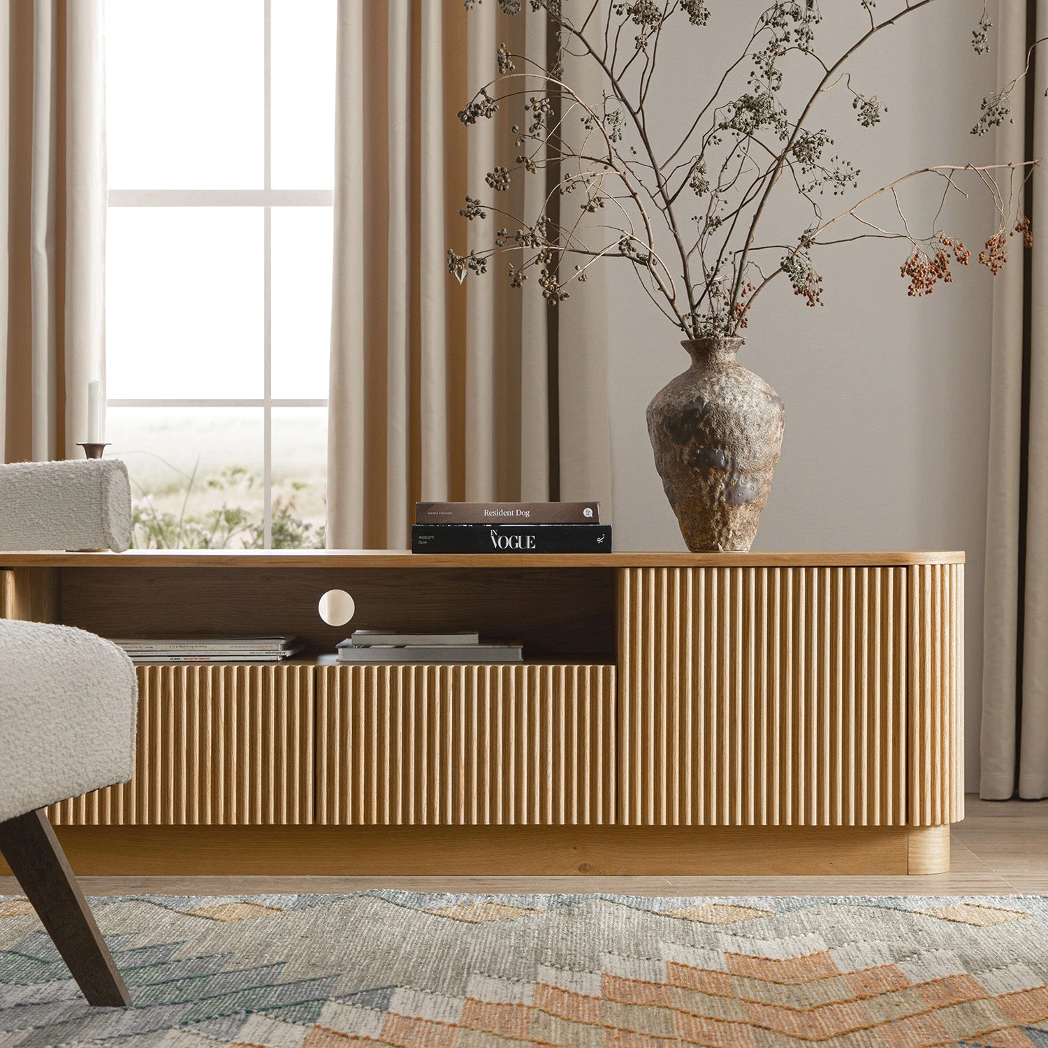 Maru Natural Oak with Fluted Fronts β 200cm Wide Architectural TV Unit 4 Maru Natural Oak with Fluted Fronts β 200cm Wide Architectural TV Unit - Image 4