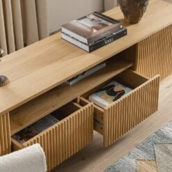 Maru Natural Oak with Fluted Fronts β 200cm Wide Architectural TV Unit 23 Maru Natural Oak with Fluted Fronts β 200cm Wide Architectural TV Unit -Daals Store BSD 180 OAK scene4