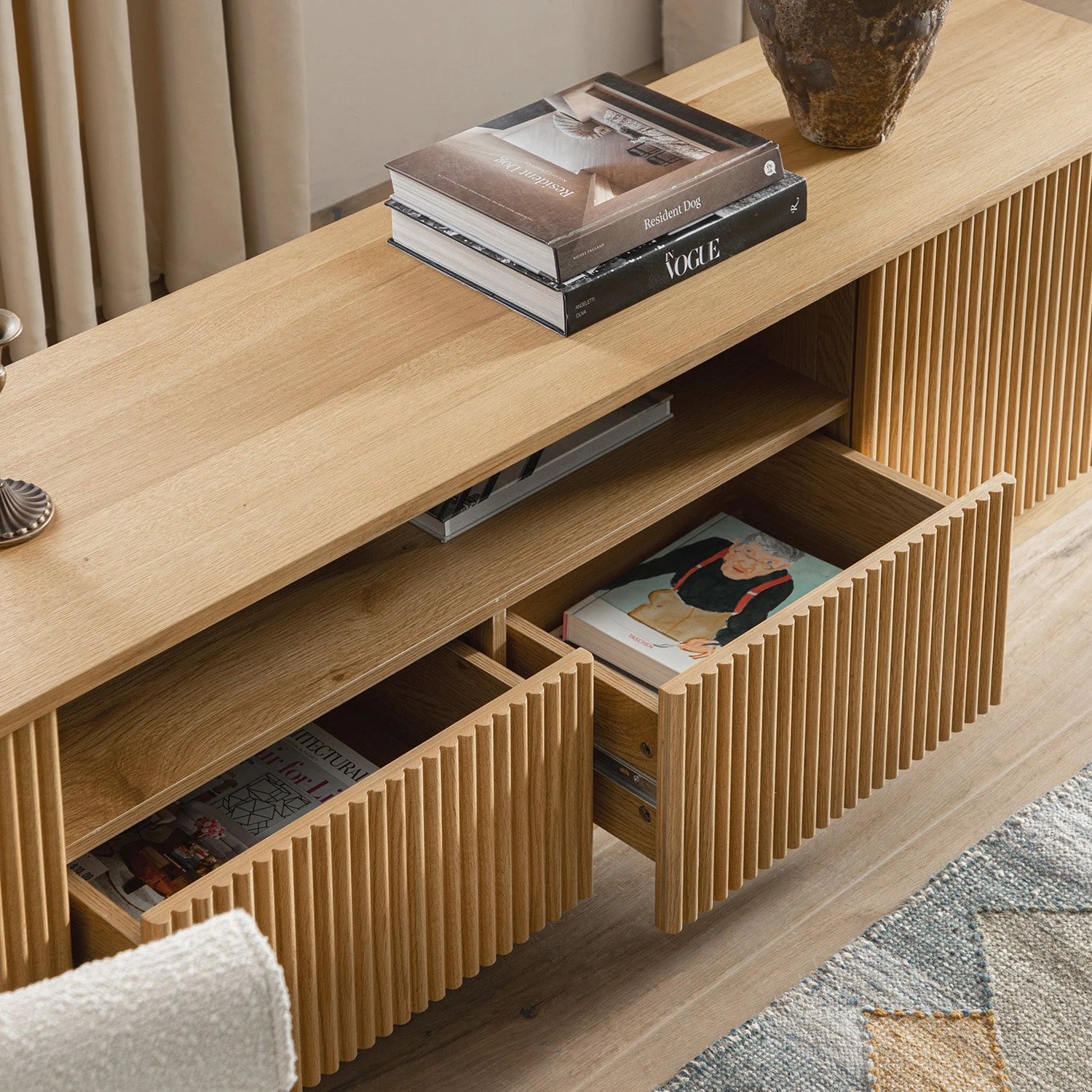 Maru Natural Oak with Fluted Fronts β 200cm Wide Architectural TV Unit 5 Maru Natural Oak with Fluted Fronts β 200cm Wide Architectural TV Unit - Image 5