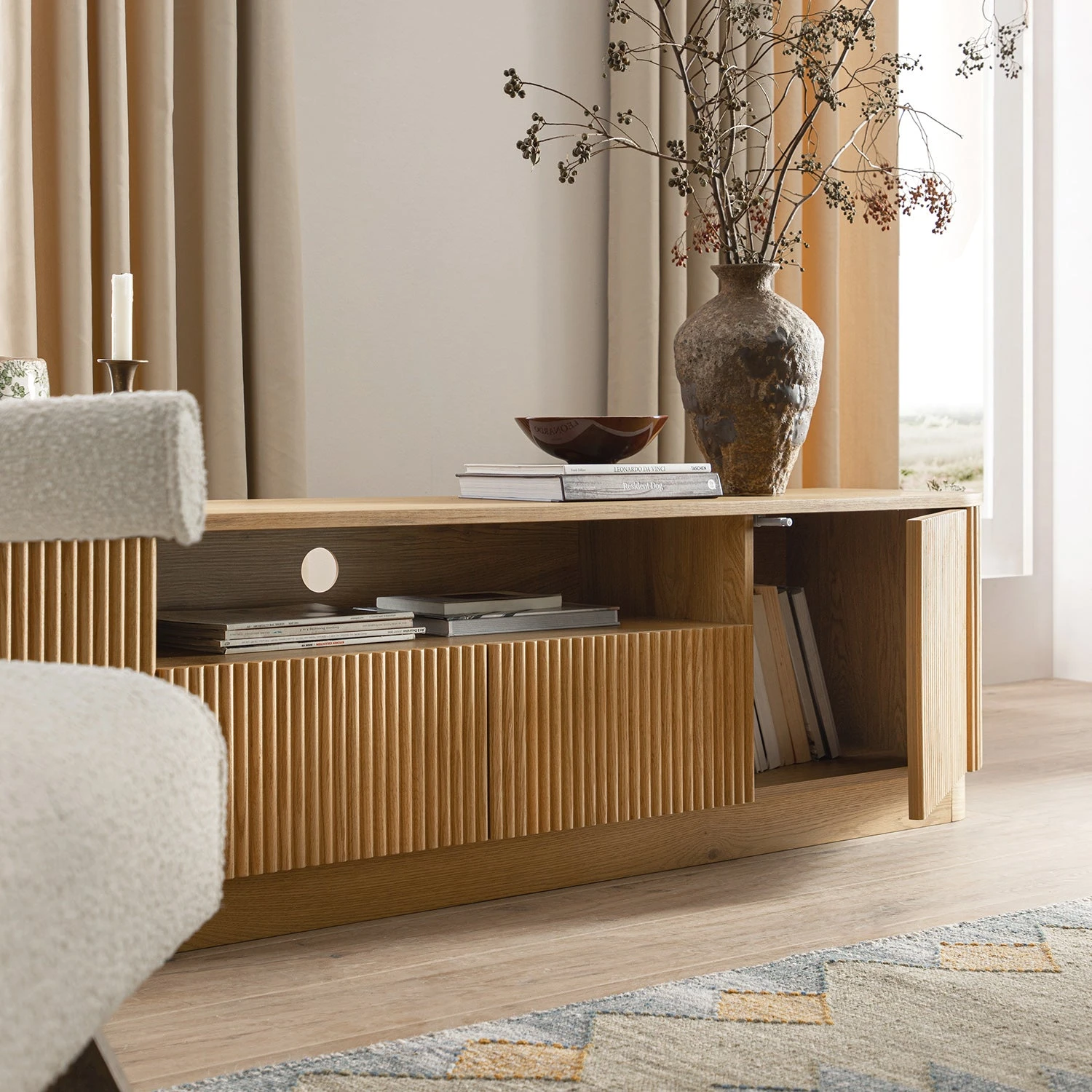 Maru Natural Oak with Fluted Fronts β 200cm Wide Architectural TV Unit 7 Maru Natural Oak with Fluted Fronts β 200cm Wide Architectural TV Unit - Image 7