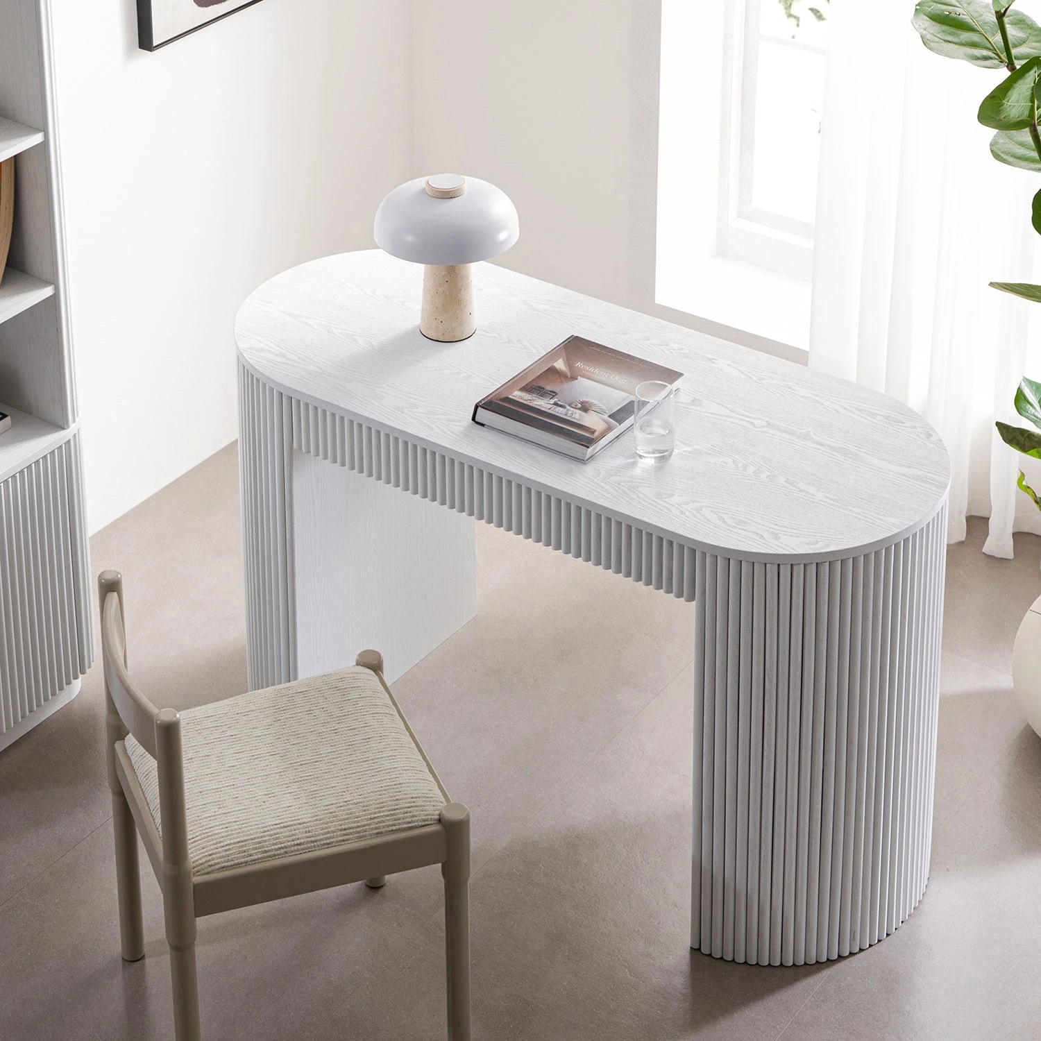 Maru 1-Drawer Writing Desk, Washed White 3 Maru 1-Drawer Writing Desk, Washed White - Image 3