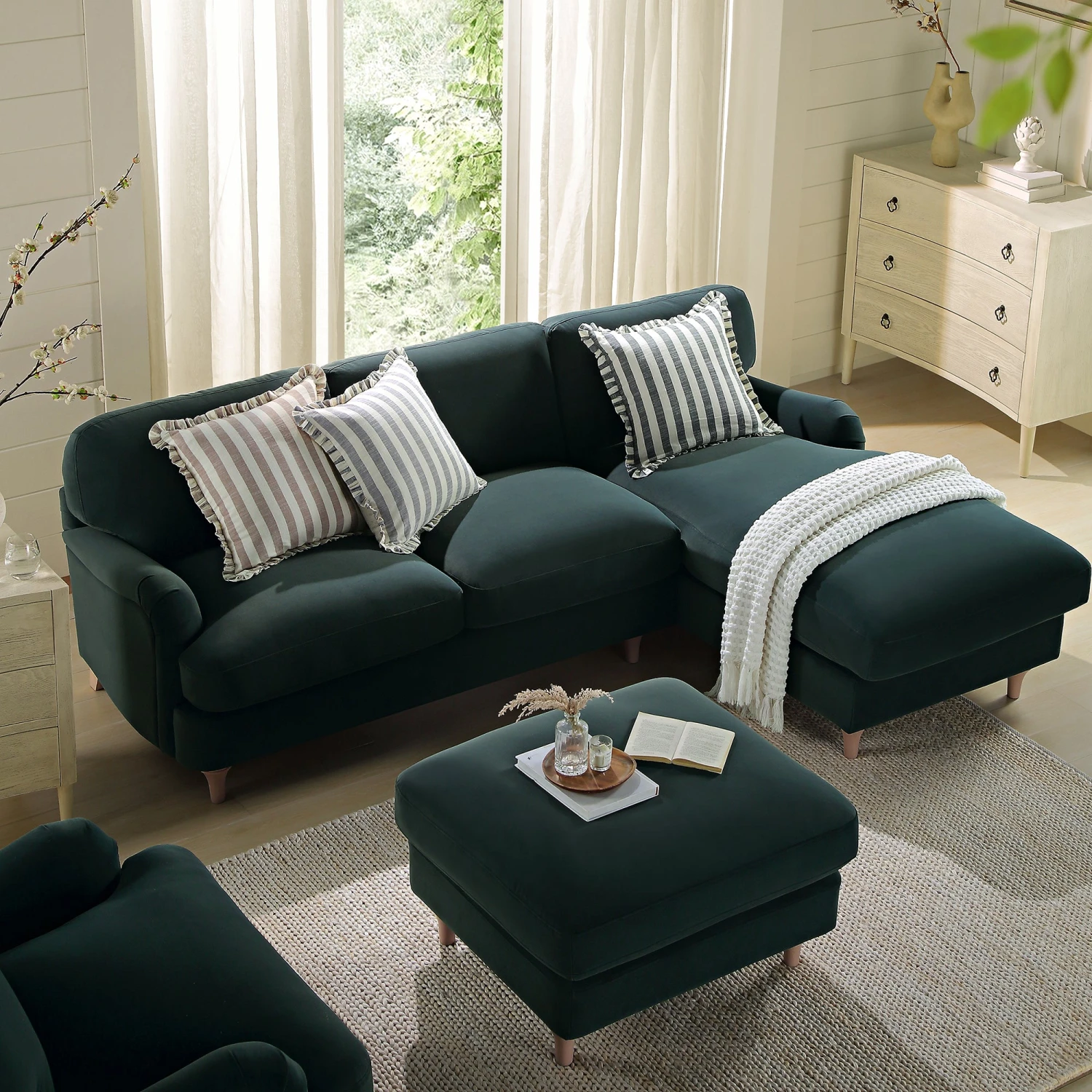 Daphnis Aegean Blue Velvet Sofa, Grande Chaise Sofa Right Hand Facing 3 Daphnis Aegean Blue Velvet Sofa, Grande Chaise Sofa Right Hand Facing - Image 3