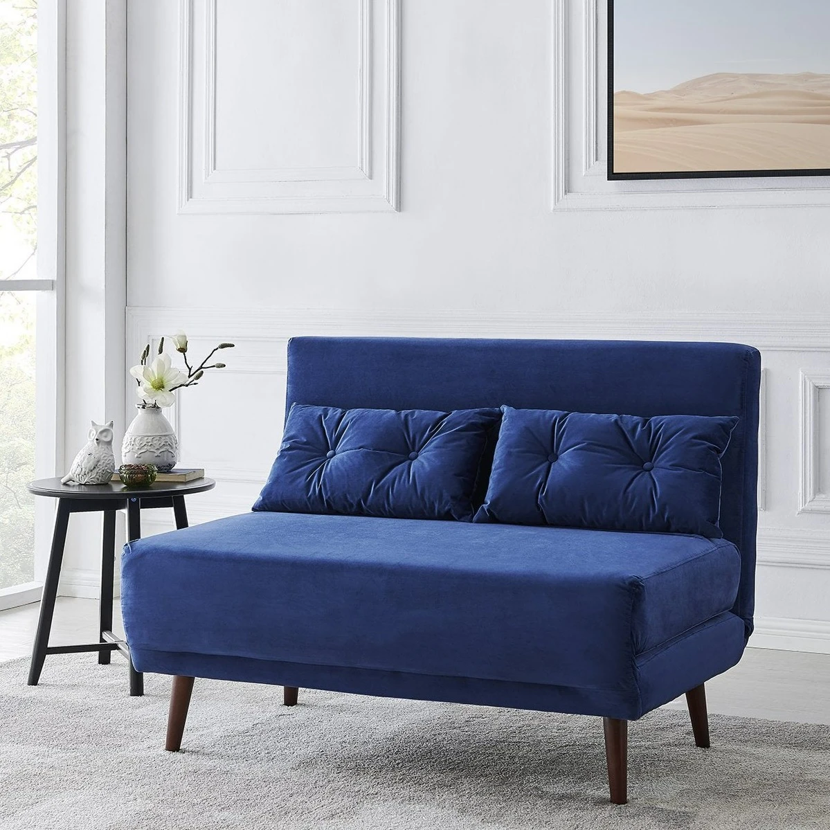 Algo 2-Seater Small Double Folding Sofabed In Blue Velvet 1 Algo 2-Seater Small Double Folding Sofabed In Blue Velvet