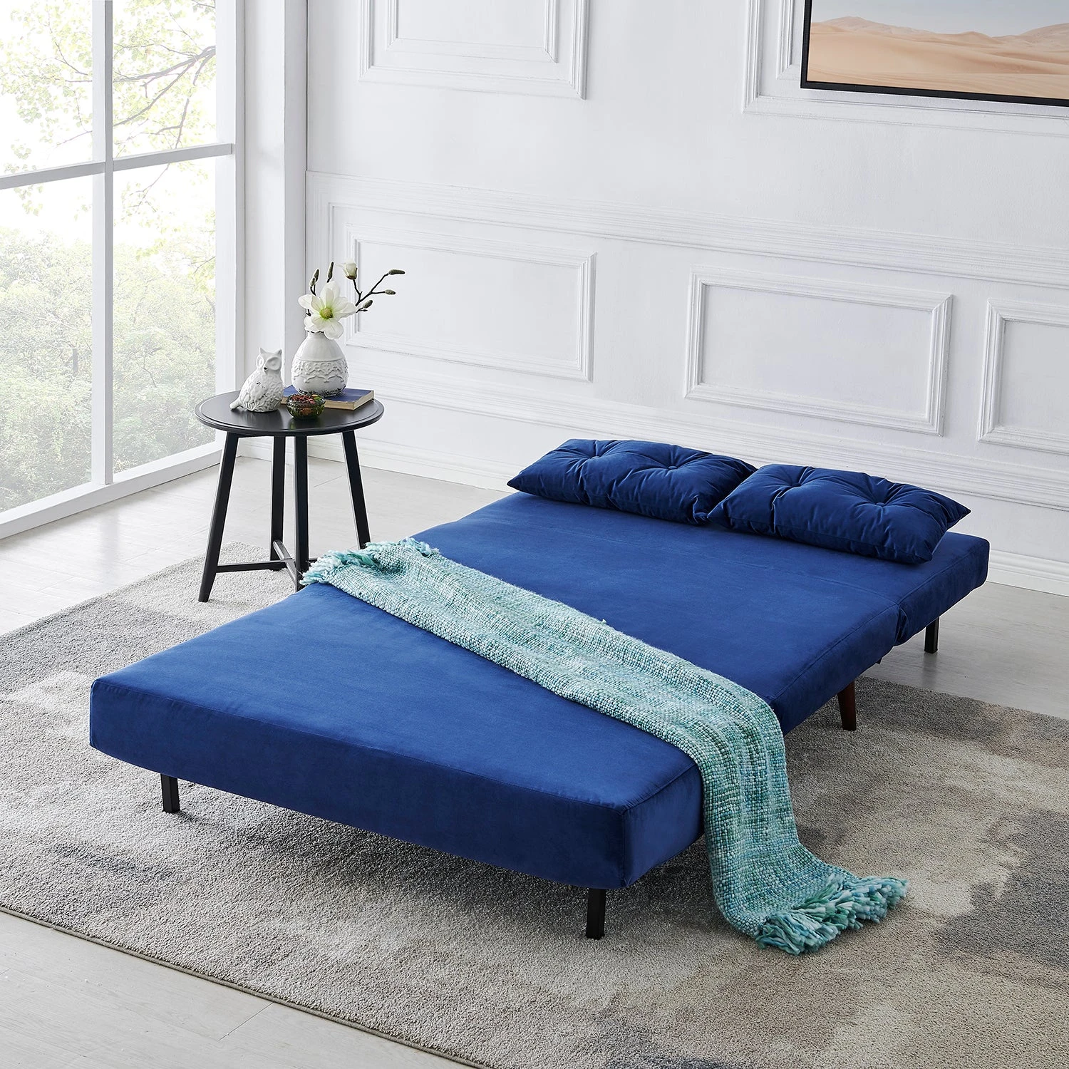 Algo 2-Seater Small Double Folding Sofabed In Blue Velvet 2 Algo 2-Seater Small Double Folding Sofabed In Blue Velvet - Image 2