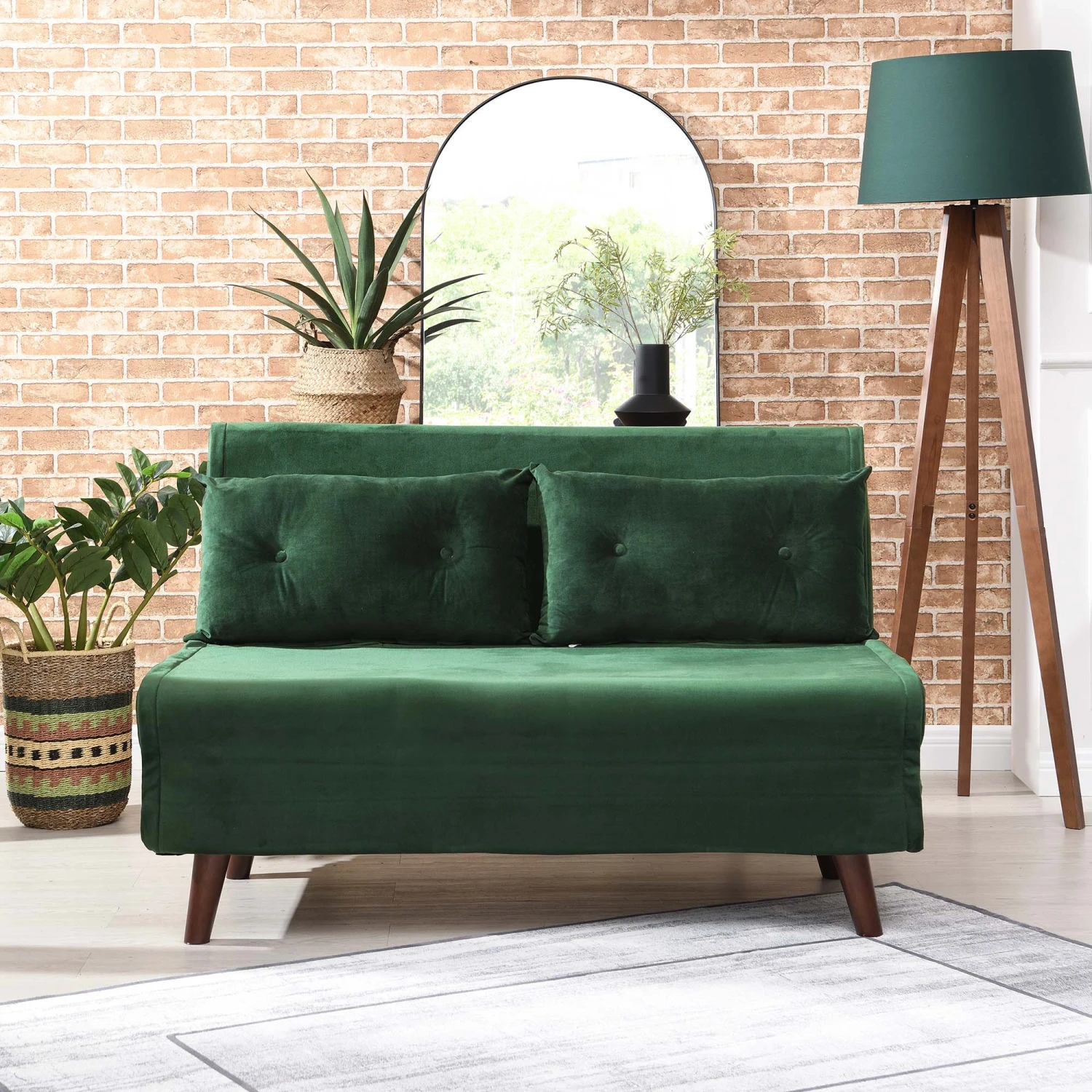 ALGO 2-Seater Small Double Folding Sofa Bed With Cushion Pine Green Velvet 2 ALGO 2-Seater Small Double Folding Sofa Bed With Cushion Pine Green Velvet - Image 2