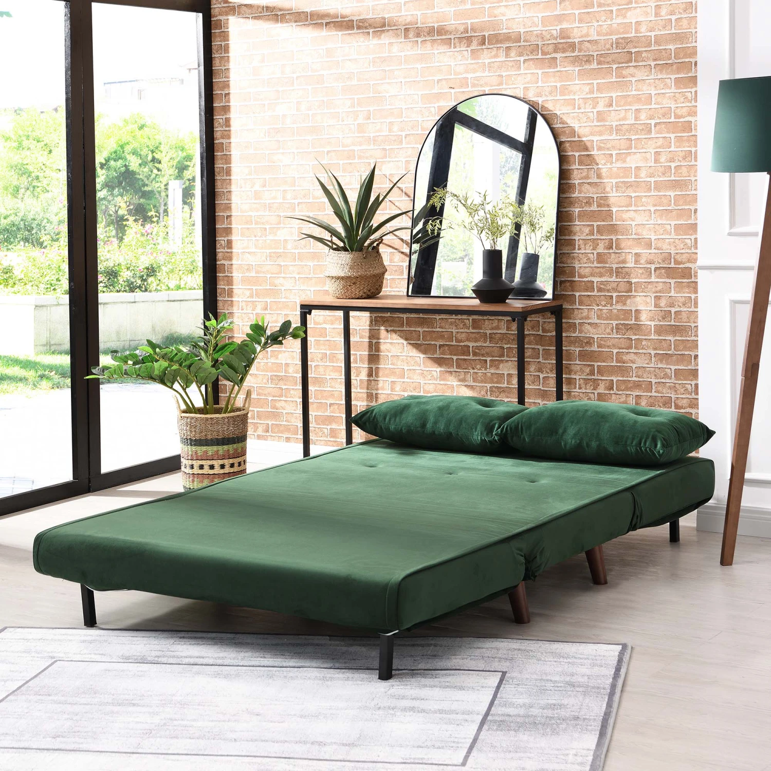 ALGO 2-Seater Small Double Folding Sofa Bed With Cushion Pine Green Velvet 3 ALGO 2-Seater Small Double Folding Sofa Bed With Cushion Pine Green Velvet - Image 3
