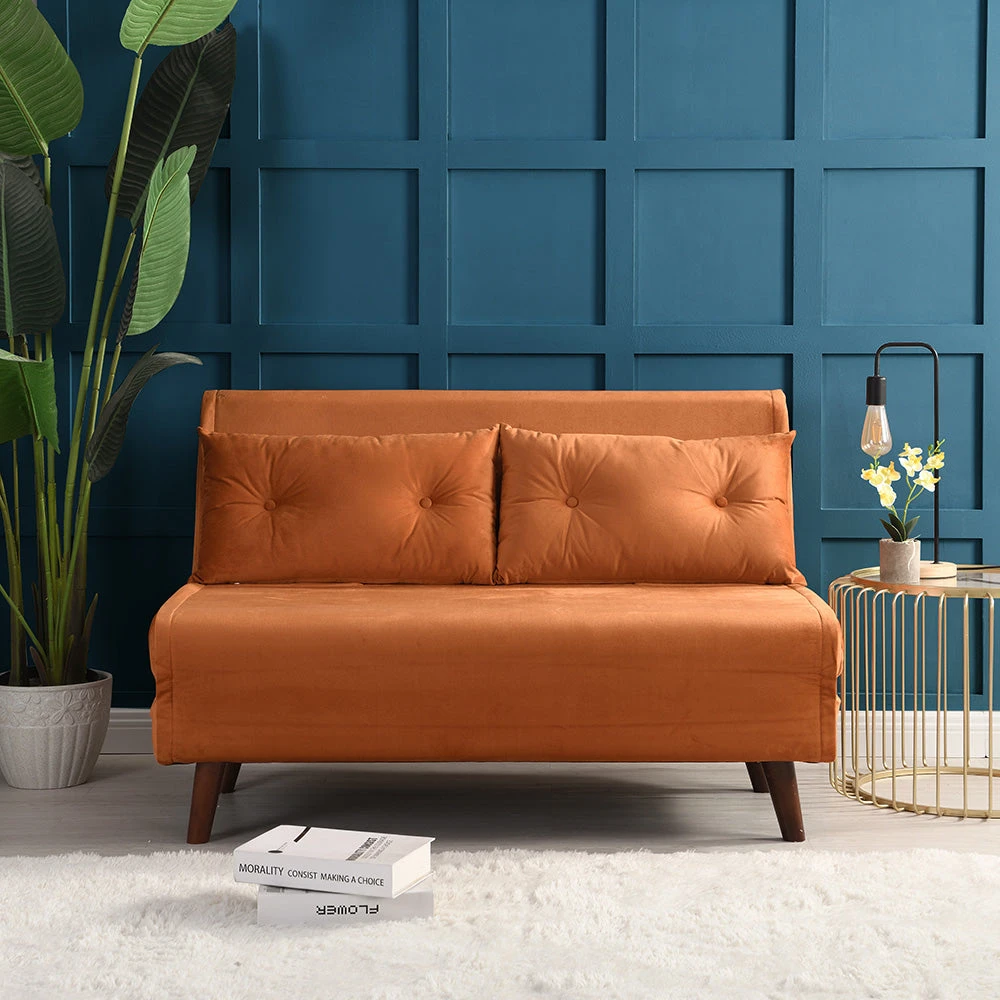 Algo Sofabed With Cushions In Orange Velvet 2 Seater 2 Algo Sofabed With Cushions In Orange Velvet 2 Seater - Image 2