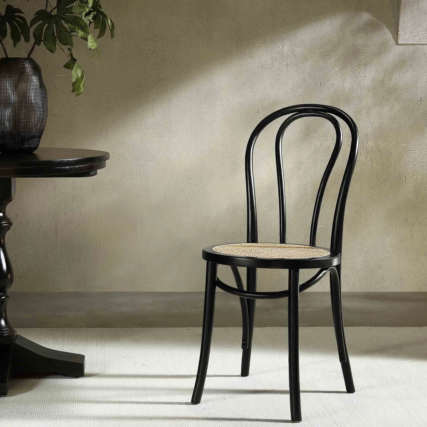Camille Elm Wood And Rattan Bentwood Dining Chair, Black 1 Camille Elm Wood And Rattan Bentwood Dining Chair, Black