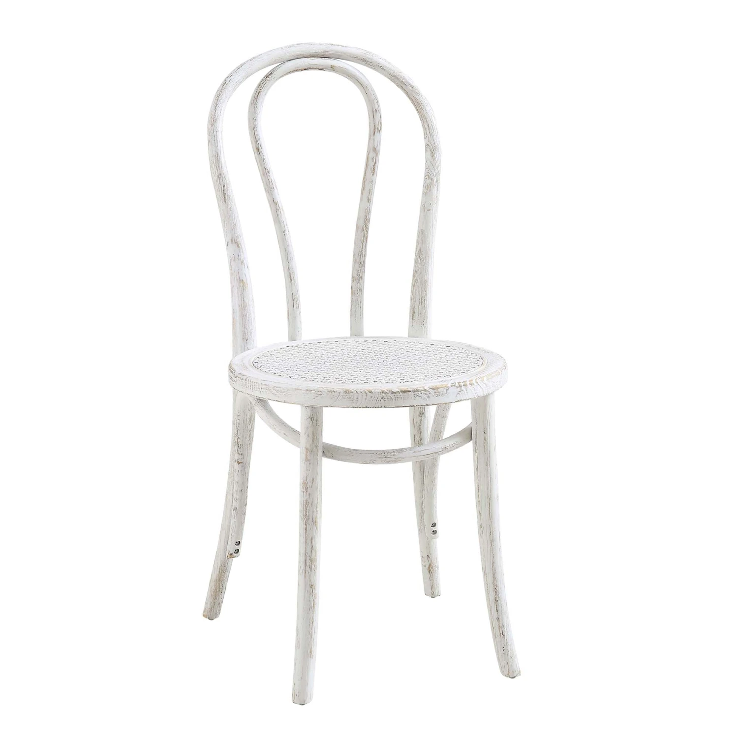 Camille Elm Wood And Rattan Bentwood Dining Chair, Distressed White 2 Camille Elm Wood And Rattan Bentwood Dining Chair, Distressed White - Image 2